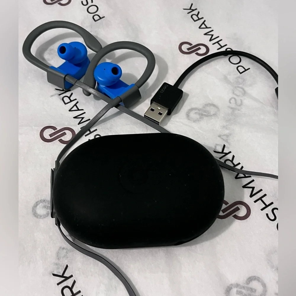 BEATS POWERBEATS BY DR DRE AUTHENTIC WIRELESS BLUE & GRAY BLUETOOTH HEADPHONE